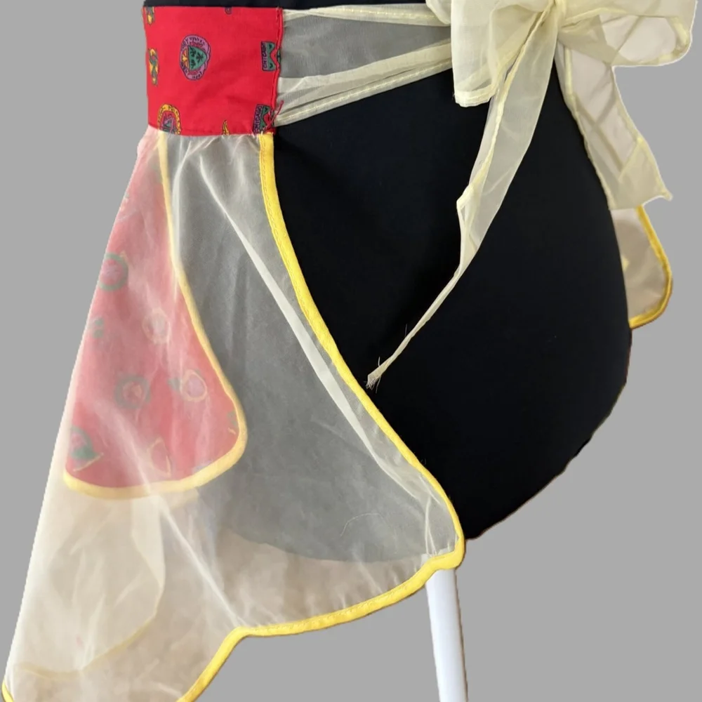 Vintage Yellow Chiffon Apron Red Accent